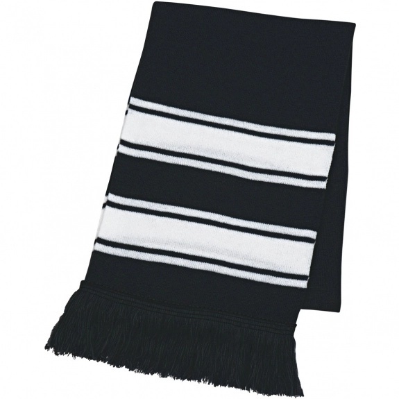 Striped Acrylic Knit Scarf with Fringed Edges - Image 2