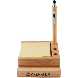 Sustainable Bamboo Desktop Organizer with Integrated Media Stand and Stylus Pen