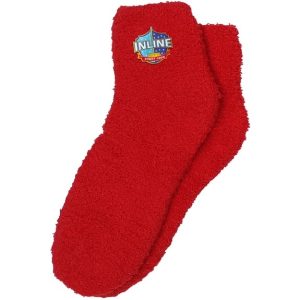 Cozy Feather Yarn Fuzzy Socks with Customizable Woven Patch