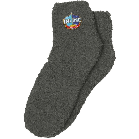 Cozy Feather Yarn Fuzzy Socks with Customizable Woven Patch - Image 3