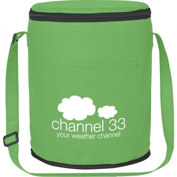 Insulated Cylindrical Non-Woven Cooler Bag with Adjustable Strap - 11"H x 9"D
